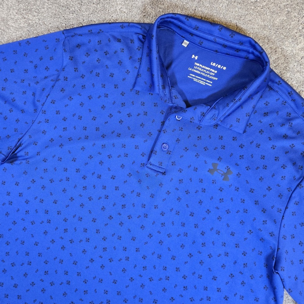 Under Armour Polo Mens Large Blue Micro Floral Playoff Polo Performance Golf